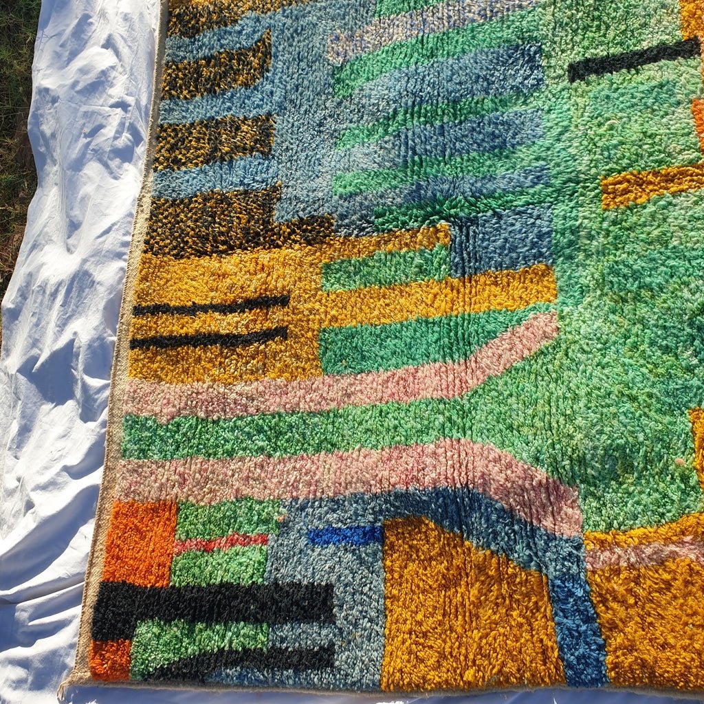 MOROCCAN BOUJAAD RUG | Moroccan Berber Rug | Colorful Rug Moroccan Carpet | Authentic Handmade Berber Bedroom Rugs | 9'8x6'6 Ft | 3x2m - OunizZ
