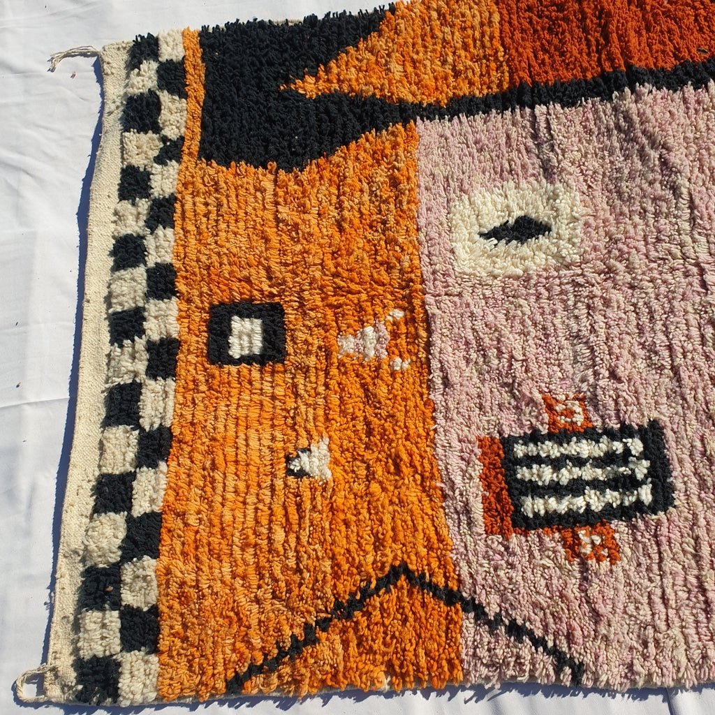 MOROCCAN BOUJAAD RUG | Moroccan Berber Rug | Orange & Pink Rug Moroccan Carpet | Authentic Handmade Berber Bedroom Rug | 8'1x4'9 Ft | 2,47x1,50 m - OunizZ