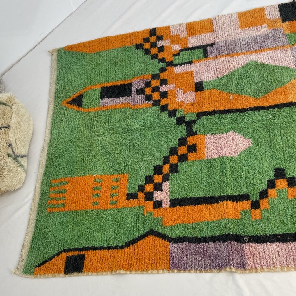 Moroccan Rug Green Boujaad | 9'6x6 Ft | 2,94x1,81 m | RABIA | 100% wool handmade - OunizZ