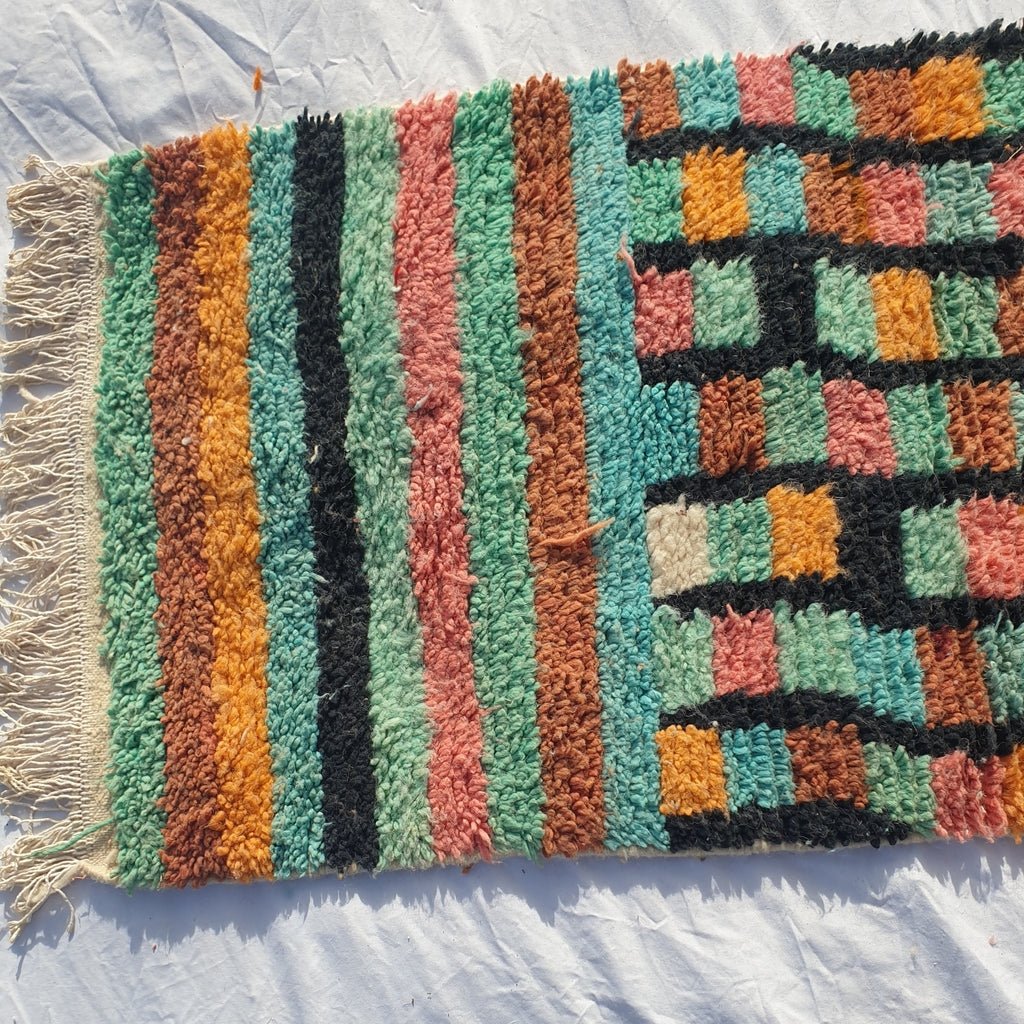 Moroccan Runner Rug | Authentic Boujaad Runner | Colorful Wool Rug | Berber Runner | Lightweight | Hallway Runner | Geometric | 10'1 x 2'3 Ft | 307x70 cm - OunizZ