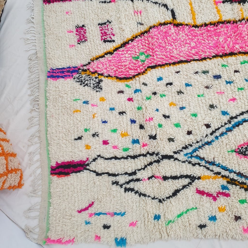 White Azilal Moroccan Rug | Berber Moroccan Rug | Moroccan Living room Rug | Authentic Handmade Moroccan Wool Rug | 295x187 cm | 9'7x6'1 ft - OunizZ