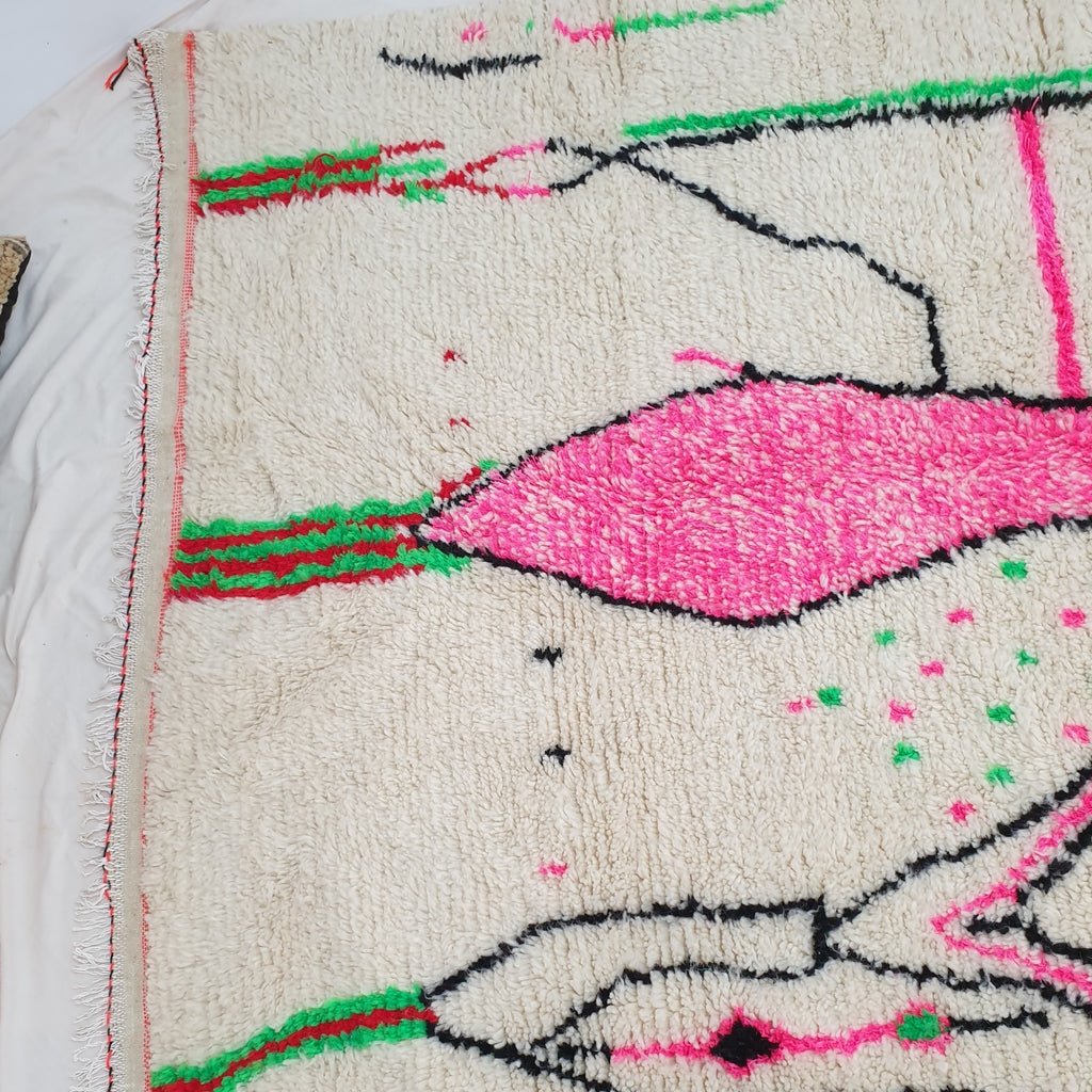 White Azilal Moroccan Rug | Berber Moroccan Rug | Moroccan Living room Rug | Authentic Handmade Moroccan Wool Rug | 308x192 cm | 10'1x6'3 ft - OunizZ