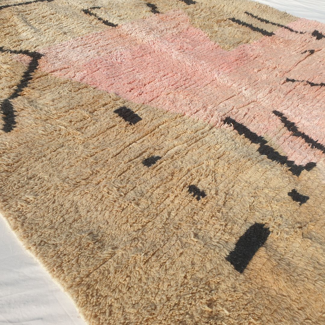 Samli - 6x9 Moroccan Rug - Sandy Beige Blush Boujaad Berber Tifinagh Script Handwoven Wool Carpet | 6'3"×9'8" Ft | 192×295 cm