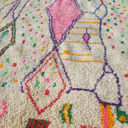 Kafani - 6x9 Moroccan Rug - White Azilal Berber Confetti Pink Diamond Handwoven Wool Carpet | 6'4"×9'3" Ft | 195×282 cm