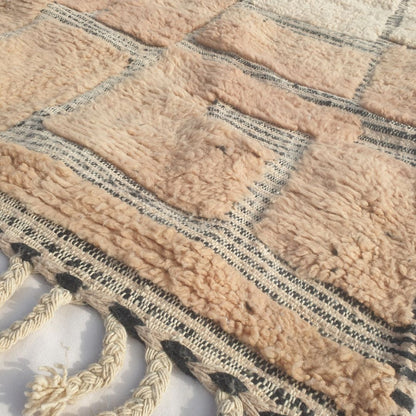 Fareja - Ivory & Blush Beni Ourain Rug - Two-Tone Block Patchwork Moroccan Berber Carpet | 6'5"x9'2" Ft | 196x280 cm