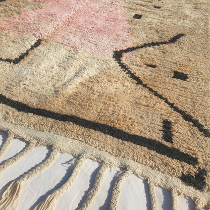 Samli - 6x9 Moroccan Rug - Sandy Beige Blush Boujaad Berber Tifinagh Script Handwoven Wool Carpet | 6'3"×9'8" Ft | 192×295 cm