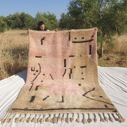 Samli - 6x9 Moroccan Rug - Sandy Beige Blush Boujaad Berber Tifinagh Script Handwoven Wool Carpet | 6'3"×9'8" Ft | 192×295 cm