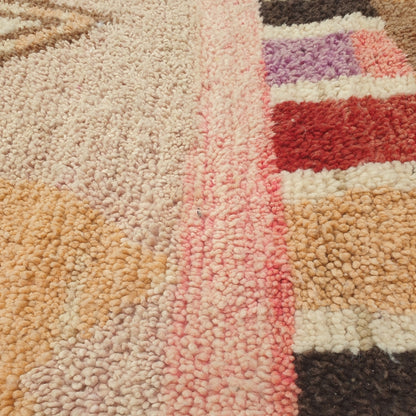 Etza - Peach Moroccan Rug with Dark Harlequin Diamond Border - Handwoven Berber Carpet | 6'6"x10'3" Ft | 198x313 cm
