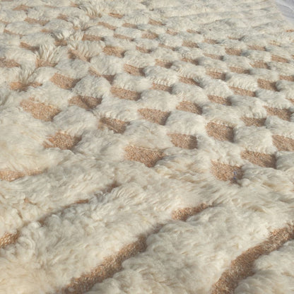 Tatalna - Textured Ivory Beni Ourain Rug with Diagonal Flutes and Checkerboard Relief - Handwoven Berber Carpet | 6'5"x10'2" Ft | 197x310 cm
