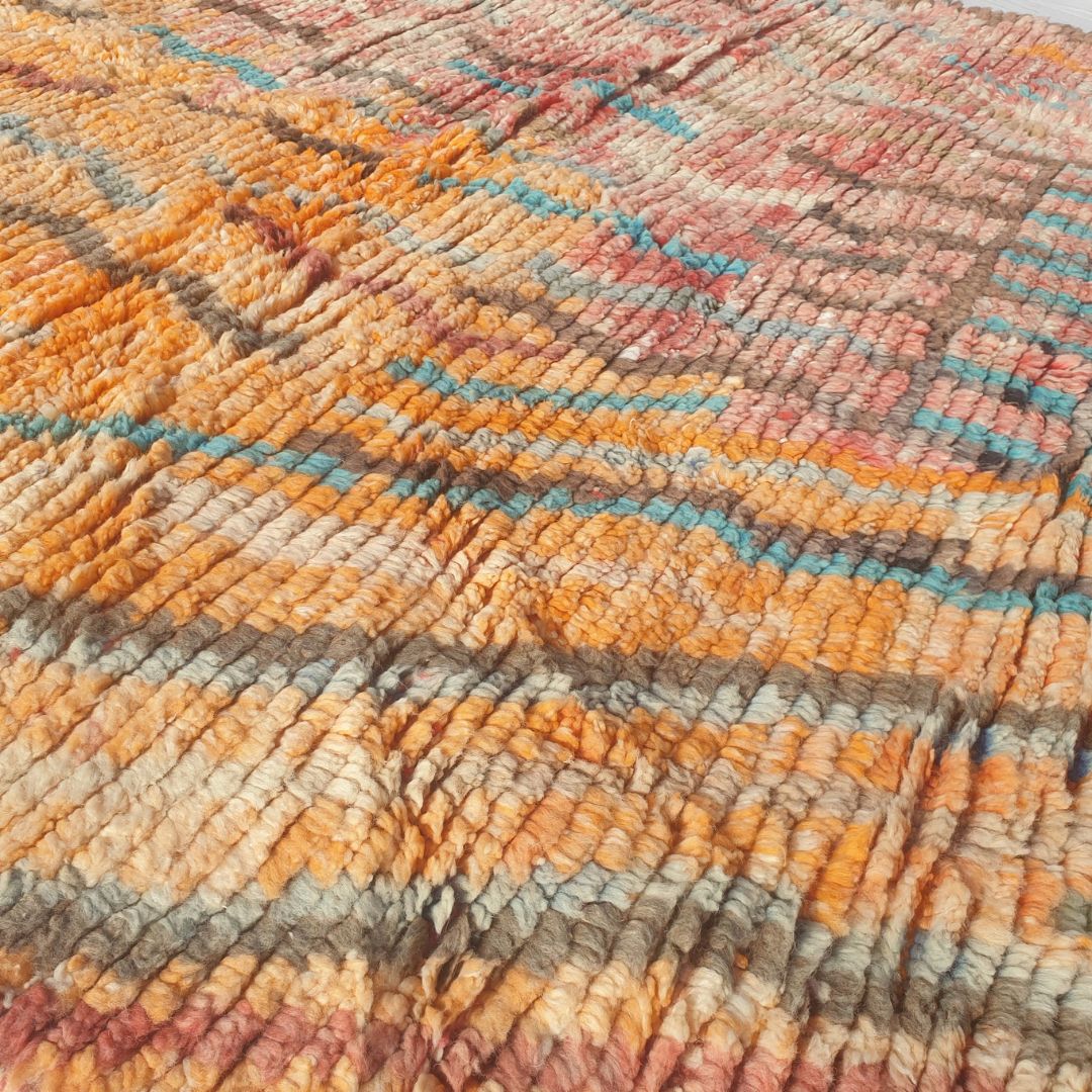 Yajina - Tapis Marocain Boujad Rose & Sarcelle avec Motif Chameau et Zigzag - Tapis Berbere Tisse Main | 186x306 cm