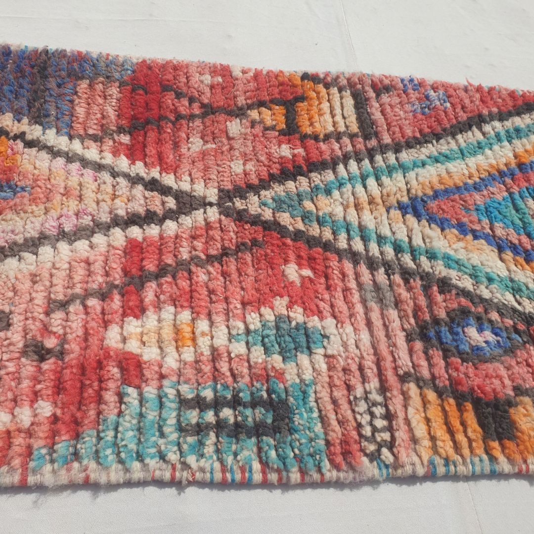 Jamasa - Vibrant Red, Turquoise and Pink Moroccan Runner Rug with Large Nested Diamond Medallions - Handwoven Berber Carpet | 2'2"x10'6" Ft | 68x320 cm