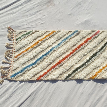 Jonat - Witte Beni Ourain Loper - Kleurrijke Diagonale Strepen Marokkaans Berber Gangkleed | 73x296 cm