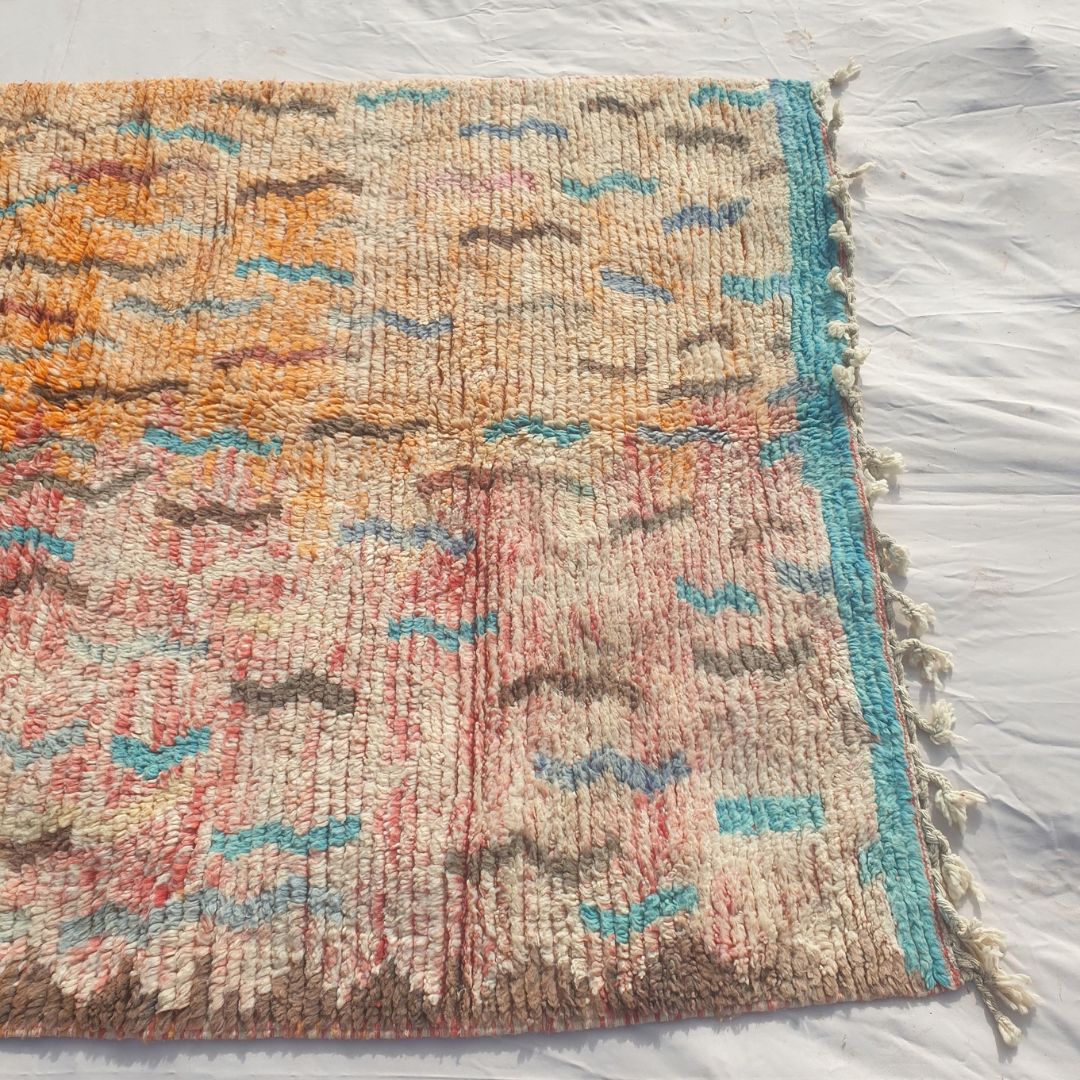 Yajina - Tapis Marocain Boujad Rose & Sarcelle avec Motif Chameau et Zigzag - Tapis Berbere Tisse Main | 186x306 cm