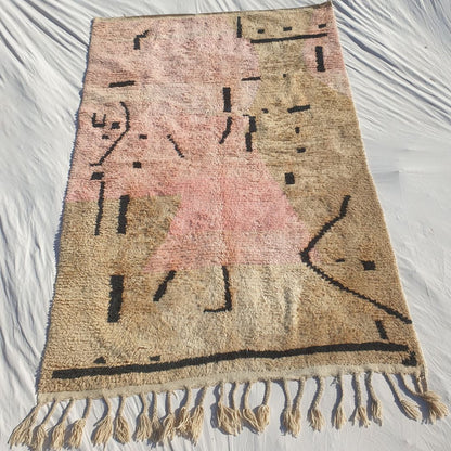 Samli - 6x9 Moroccan Rug - Sandy Beige Blush Boujaad Berber Tifinagh Script Handwoven Wool Carpet | 6'3"×9'8" Ft | 192×295 cm