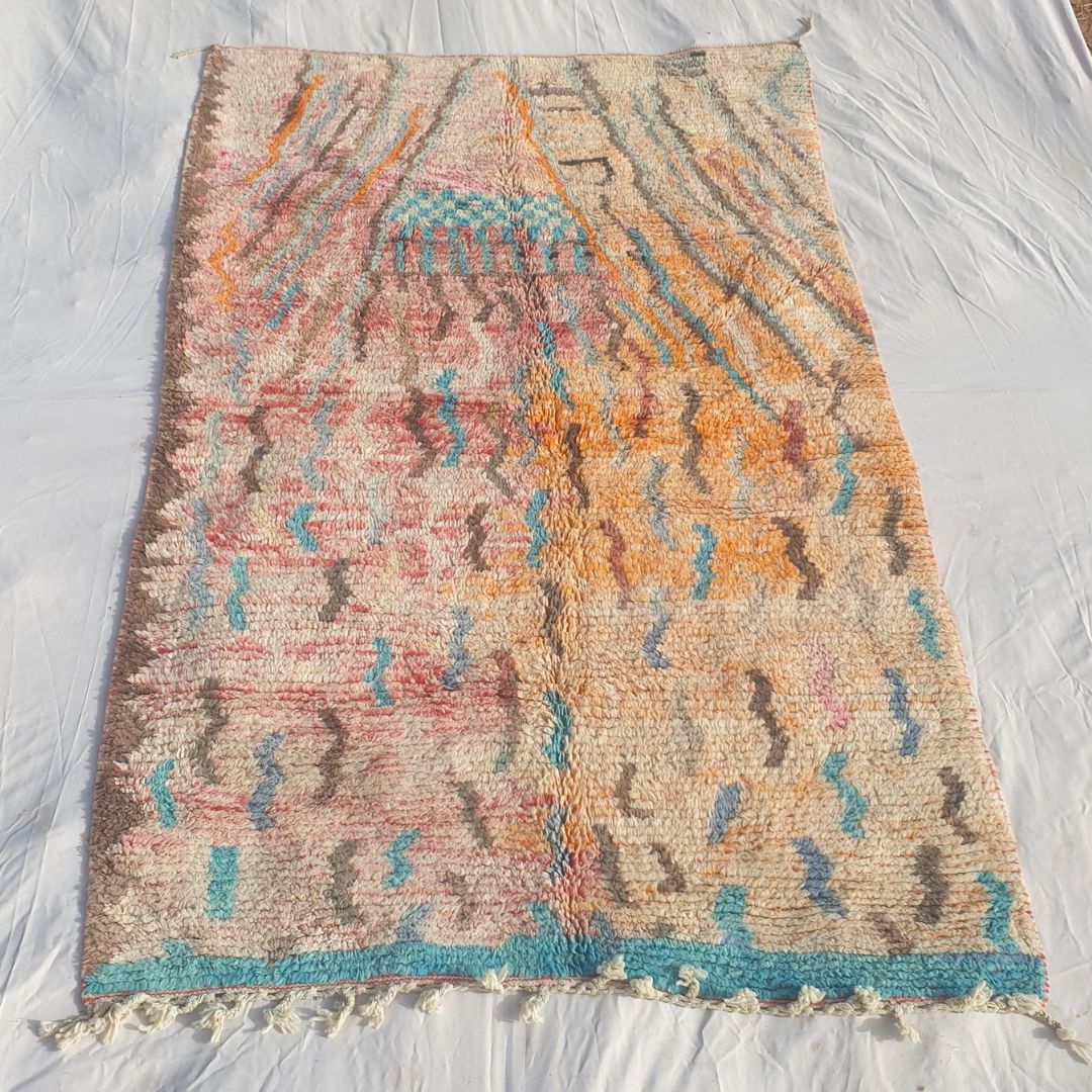 Yajina - Tapis Marocain Boujad Rose & Sarcelle avec Motif Chameau et Zigzag - Tapis Berbere Tisse Main | 186x306 cm