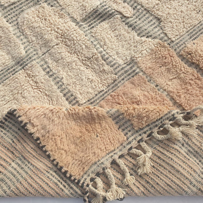 Fareja - Ivory & Blush Beni Ourain Rug - Two-Tone Block Patchwork Moroccan Berber Carpet | 6'5"x9'2" Ft | 196x280 cm