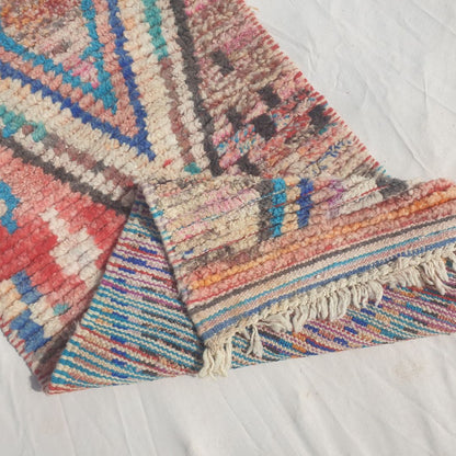 Jamasa - Vibrant Red, Turquoise and Pink Moroccan Runner Rug with Large Nested Diamond Medallions - Handwoven Berber Carpet | 2'2"x10'6" Ft | 68x320 cm