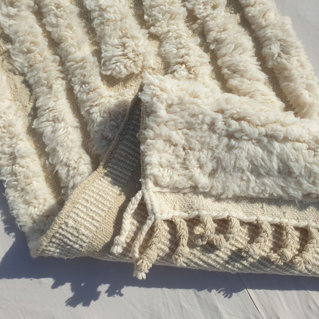 Narmia - White Beni Ourain Runner Rug - Carved Relief Geometric Moroccan Berber Hallway Carpet | 2'5"×9'6" Ft | 74×290 cm
