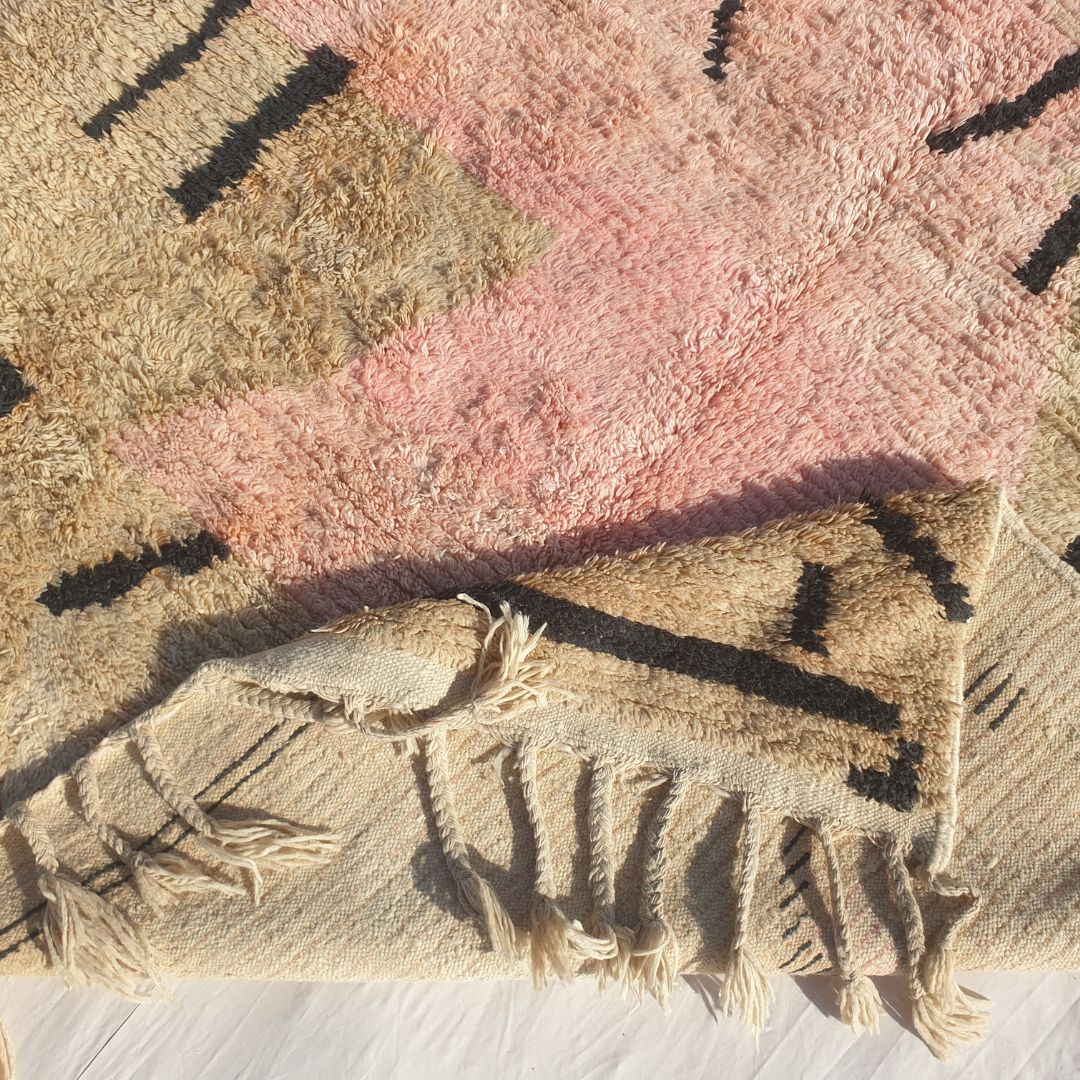 Samli - 6x9 Moroccan Rug - Sandy Beige Blush Boujaad Berber Tifinagh Script Handwoven Wool Carpet | 6'3"×9'8" Ft | 192×295 cm