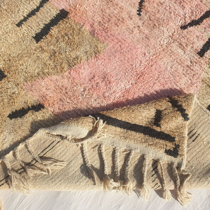 Samli - 6x9 Moroccan Rug - Sandy Beige Blush Boujaad Berber Tifinagh Script Handwoven Wool Carpet | 6'3"×9'8" Ft | 192×295 cm
