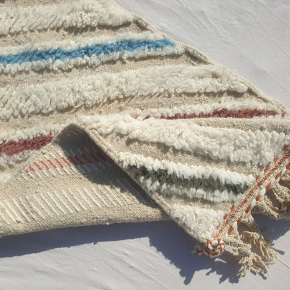 Jonat - Witte Beni Ourain Loper - Kleurrijke Diagonale Strepen Marokkaans Berber Gangkleed | 73x296 cm