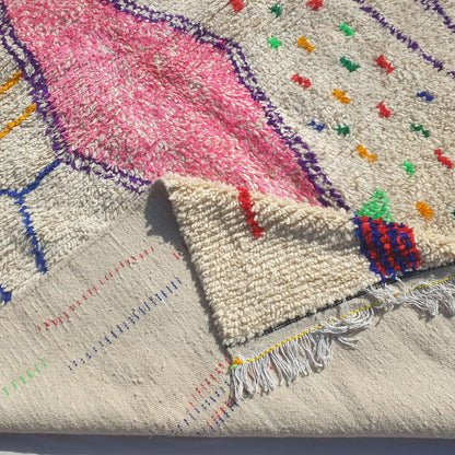 Kafani - 6x9 Moroccan Rug - White Azilal Berber Confetti Pink Diamond Handwoven Wool Carpet | 6'4"×9'3" Ft | 195×282 cm