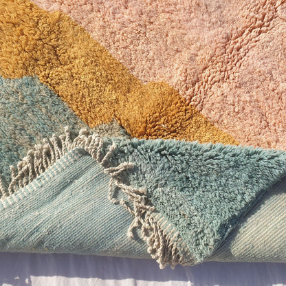 Luvme - Luxurious 6x10 Moroccan Rug - Plush Beni Mrirt Salmon Teal Abstract Color Block Handwoven Wool Carpet | 6'7"×10' Ft | 201×304 cm