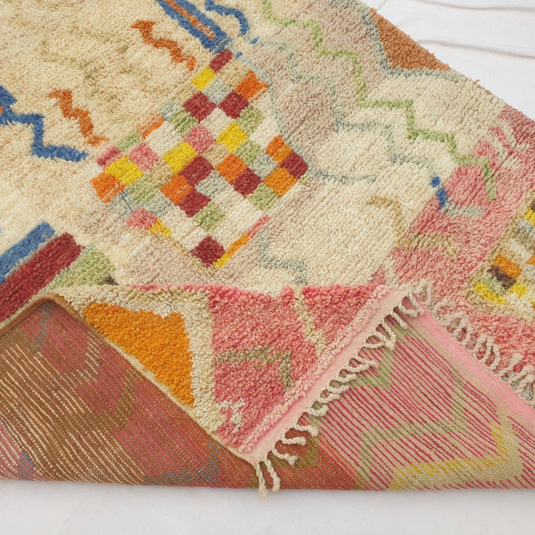 Mafna - Coral & Cream Moroccan Rug with Blue Zigzag Pattern - Handwoven Berber Carpet | 6'3"x10' Ft | 192x307 cm