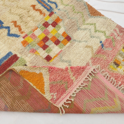 Mafna - Coral & Cream Moroccan Rug with Blue Zigzag Pattern - Handwoven Berber Carpet | 6'3"x10' Ft | 192x307 cm