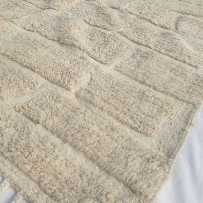 Yabre - Ivory Beni Ourain Rug - Brick Cobblestone Carved Relief Moroccan Berber Carpet | 6'7"x10'3" Ft | 201x314 cm