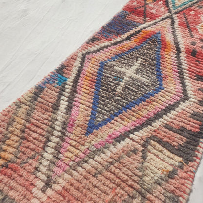 Jamasa - Vibrant Red, Turquoise and Pink Moroccan Runner Rug with Large Nested Diamond Medallions - Handwoven Berber Carpet | 2'2"x10'6" Ft | 68x320 cm