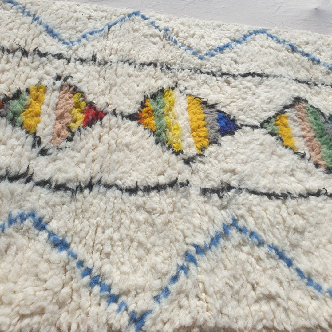 Halat - White Beni Ourain Runner Rug - Multicolor Striped Diamond Column Moroccan Berber Hallway Carpet | 2'5"×9'3" Ft | 75×282 cm