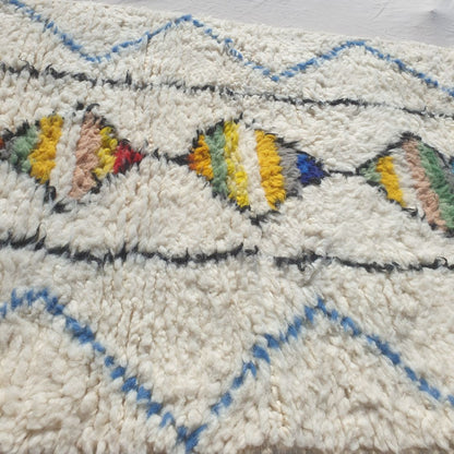 Halat - White Beni Ourain Runner Rug - Multicolor Striped Diamond Column Moroccan Berber Hallway Carpet | 2'5"×9'3" Ft | 75×282 cm