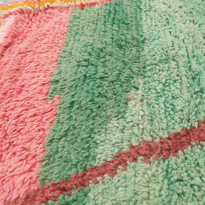 Kasma - Pinkki & Vihrea Marokkolainen Matto Rohkealla Varilohko Timanttidesignilla - Kasinkudottu Berber Matto | 194x293 cm