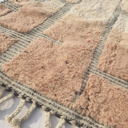 Fareja - Ivory & Blush Beni Ourain Rug - Two-Tone Block Patchwork Moroccan Berber Carpet | 6'5"x9'2" Ft | 196x280 cm