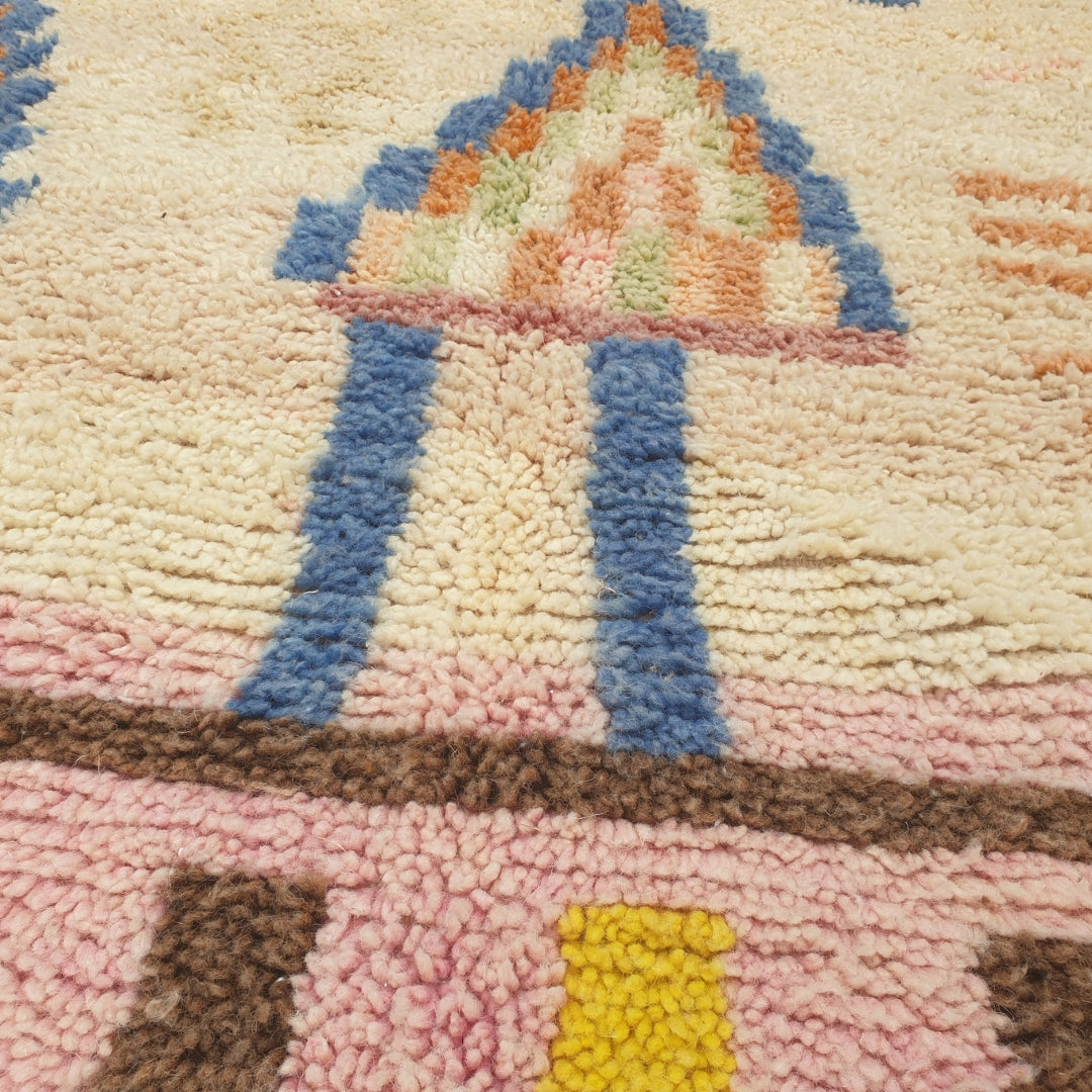 Mafna - Coral & Cream Moroccan Rug with Blue Zigzag Pattern - Handwoven Berber Carpet | 6'3"x10' Ft | 192x307 cm