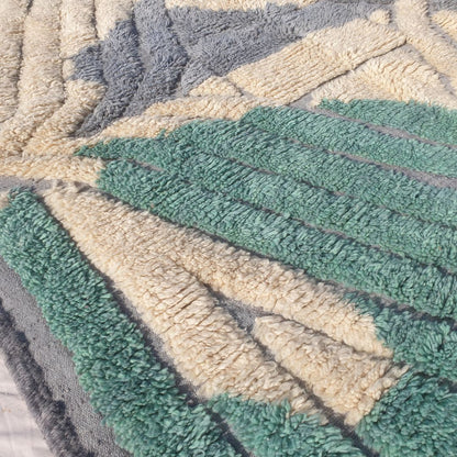 Imitaz - 6x9 Moroccan Rug - Luxurious Beni Mrirt Teal Green Cream Geometric Handwoven Wool Carpet | 6'8"×9'7" Ft | 203×294 cm