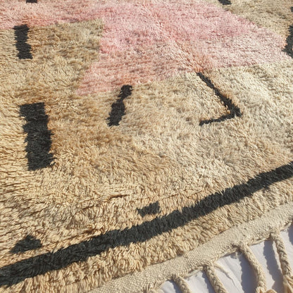 Samli - 6x9 Moroccan Rug - Sandy Beige Blush Boujaad Berber Tifinagh Script Handwoven Wool Carpet | 6'3"×9'8" Ft | 192×295 cm