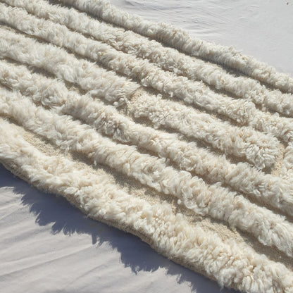 Narmia - White Beni Ourain Runner Rug - Carved Relief Geometric Moroccan Berber Hallway Carpet | 2'5"×9'6" Ft | 74×290 cm