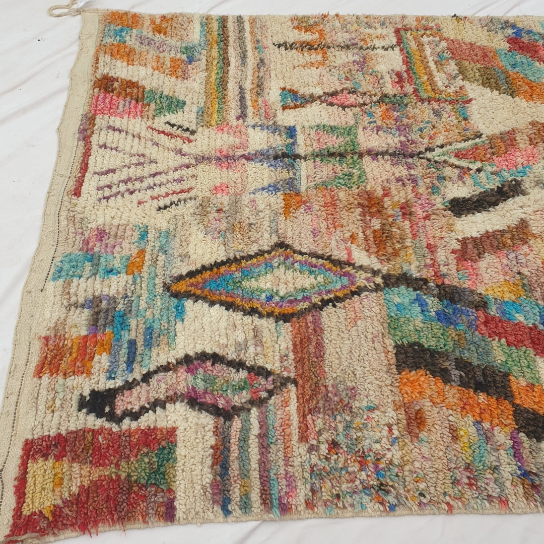 Yaftna - Fargerikt Elfenben Marokkansk Teppe med Flerfarget Boho Monster - Handvevd Berberteppe | 187x307 cm