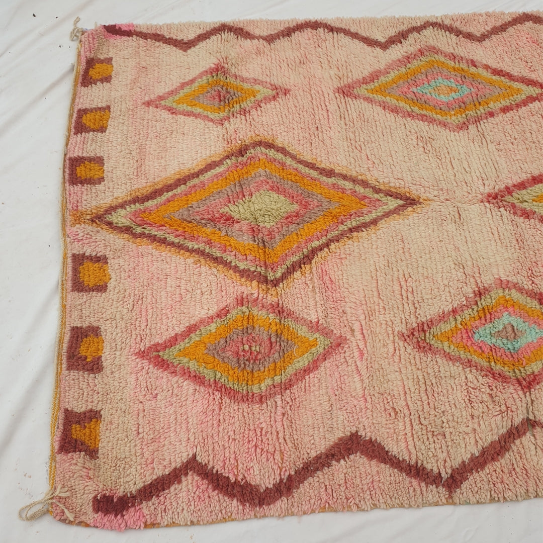 Kasma - Pinkki & Vihrea Marokkolainen Matto Rohkealla Varilohko Timanttidesignilla - Kasinkudottu Berber Matto | 194x293 cm