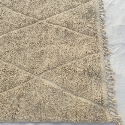 Chaika - Elfenbein Beige Beni Ourain Teppich - Klassisches Rautengitter Geschnitztes Relief Marokkanischer Berber Teppich | 207x281 cm