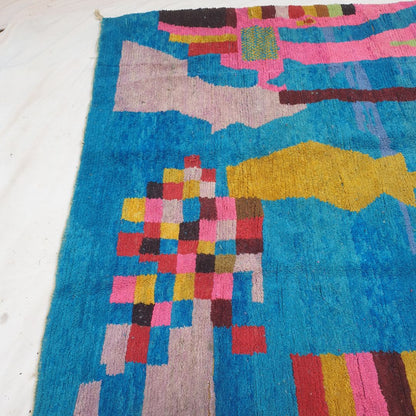 Fincla - Marokkolainen Matto 250x350 - Sähköisen Sininen Värikäs Boujad Berberimatto Käsinsolmittu Villasta | 257×360 cm
