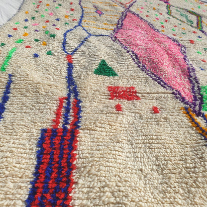 Kafani - 6x9 Moroccan Rug - White Azilal Berber Confetti Pink Diamond Handwoven Wool Carpet | 6'4"×9'3" Ft | 195×282 cm