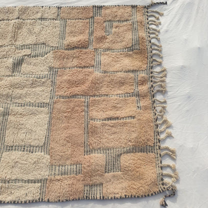Fareja - Ivory & Blush Beni Ourain Rug - Two-Tone Block Patchwork Moroccan Berber Carpet | 6'5"x9'2" Ft | 196x280 cm