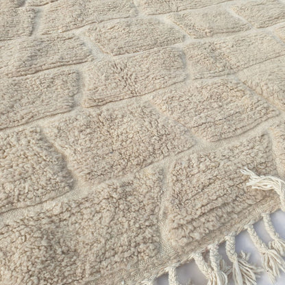 Yabre - Ivory Beni Ourain Rug - Brick Cobblestone Carved Relief Moroccan Berber Carpet | 6'7"x10'3" Ft | 201x314 cm