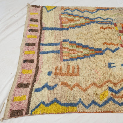 Mafna - Coral & Cream Moroccan Rug with Blue Zigzag Pattern - Handwoven Berber Carpet | 6'3"x10' Ft | 192x307 cm