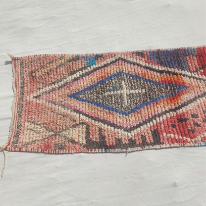 Jamasa - Vibrant Red, Turquoise and Pink Moroccan Runner Rug with Large Nested Diamond Medallions - Handwoven Berber Carpet | 2'2"x10'6" Ft | 68x320 cm