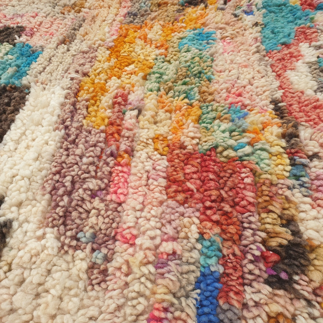 Yaftna - Fargerikt Elfenben Marokkansk Teppe med Flerfarget Boho Monster - Handvevd Berberteppe | 187x307 cm