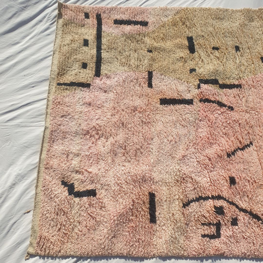 Samli - 6x9 Moroccan Rug - Sandy Beige Blush Boujaad Berber Tifinagh Script Handwoven Wool Carpet | 6'3"×9'8" Ft | 192×295 cm